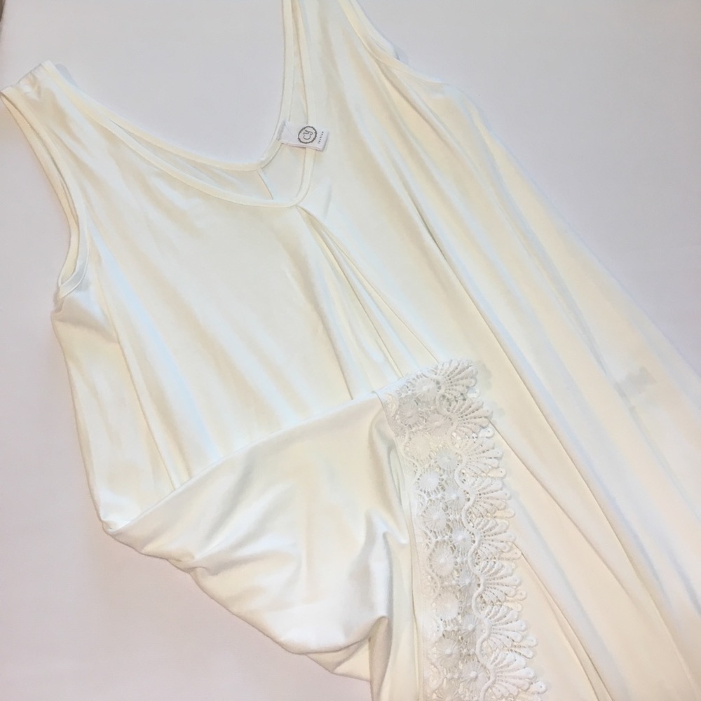 White Lace Hem Tunic Tank Top
